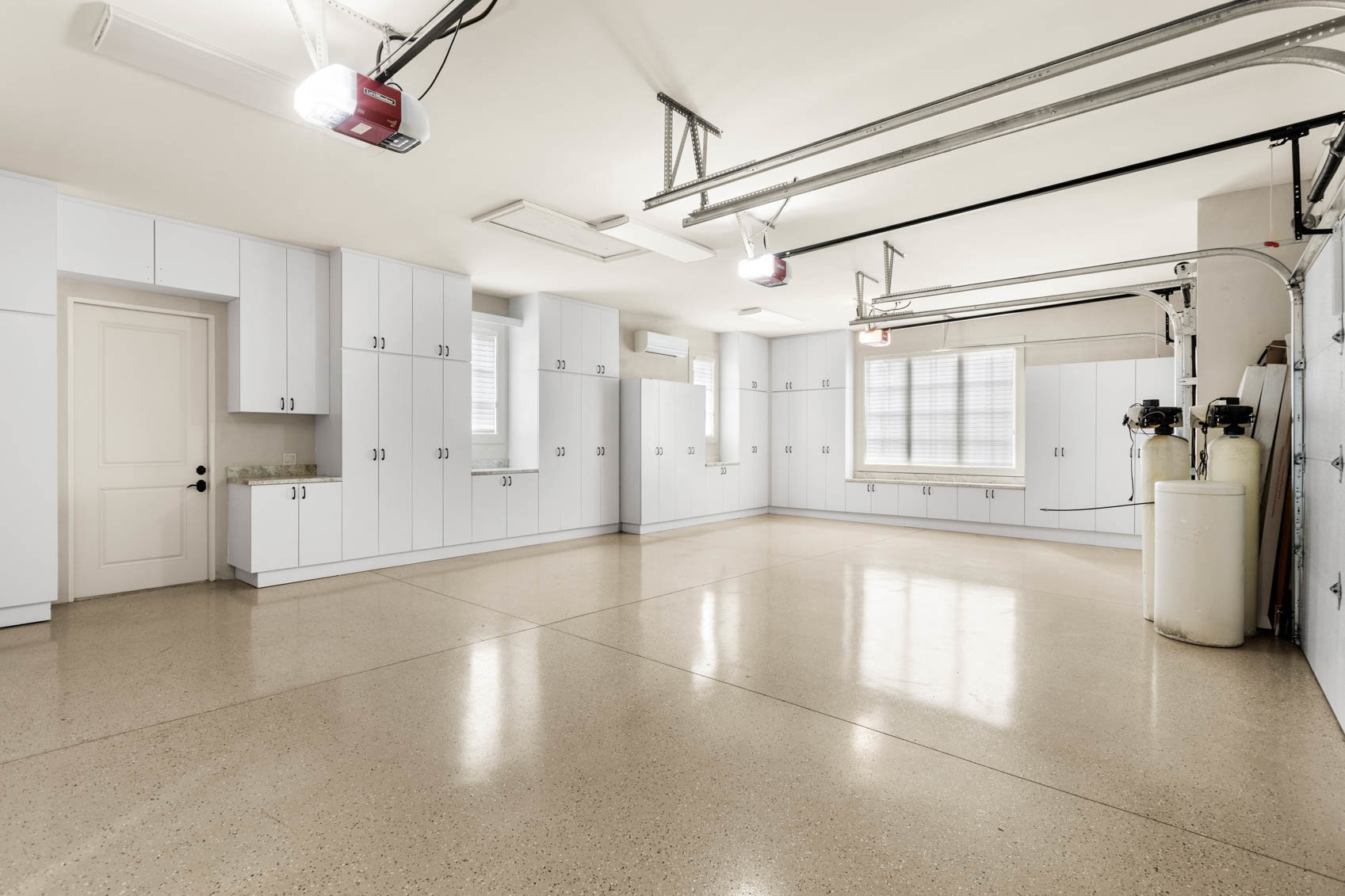 large white garage with built in storage